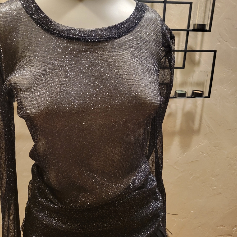 Poof! Black and Silver Shimmer Mesh Top